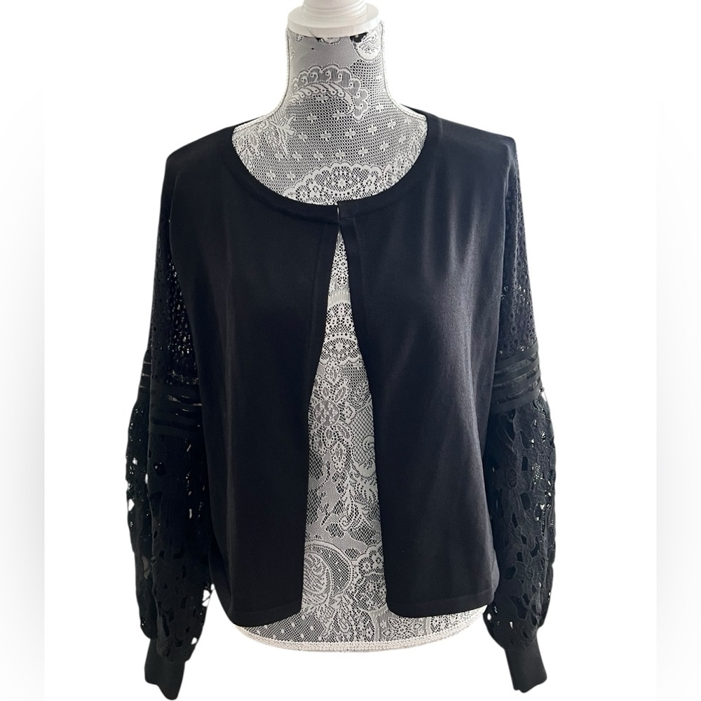 Sioni Milano Black Eyelet Sleeve Cardigan Jacket Sweater Size XL